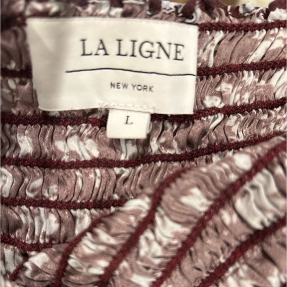 La Ligne Eloise Silk Smocked Burgundy Blue Floral Midi Dress - Picture 4 of 7